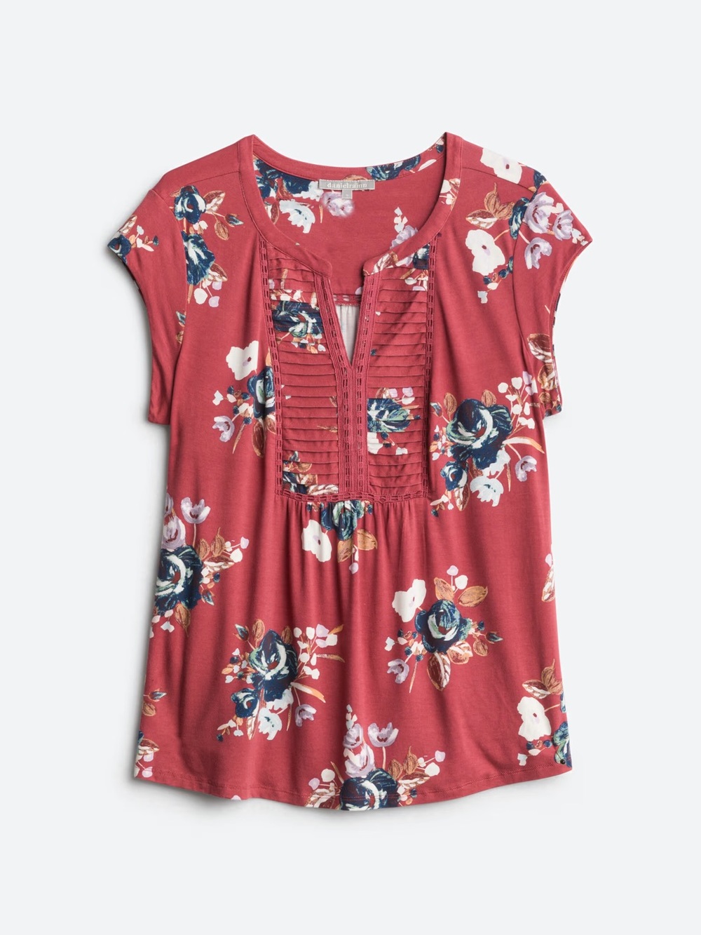 Daniel Rainn Patoka Pleated Split-Neck Knit Top in Dark Pink | Size 1x